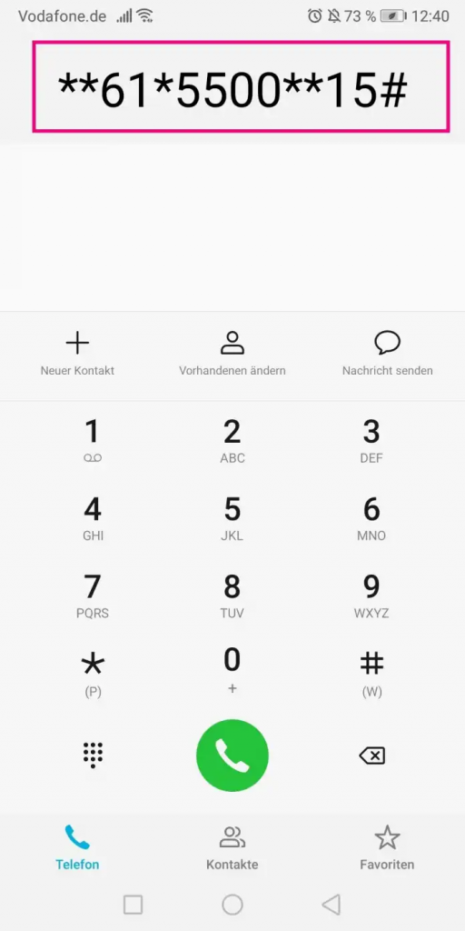 USSD Code eingeben um die Klingelzeit zu verlängern