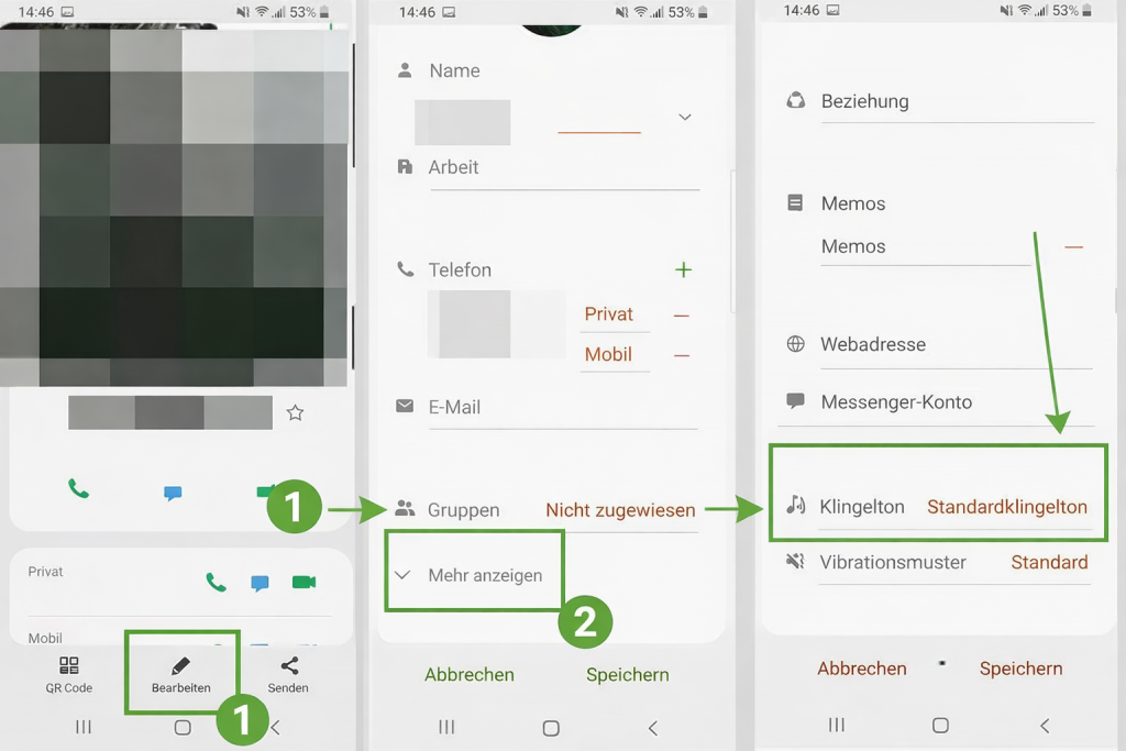 Klingelton für Kontakt auswählen