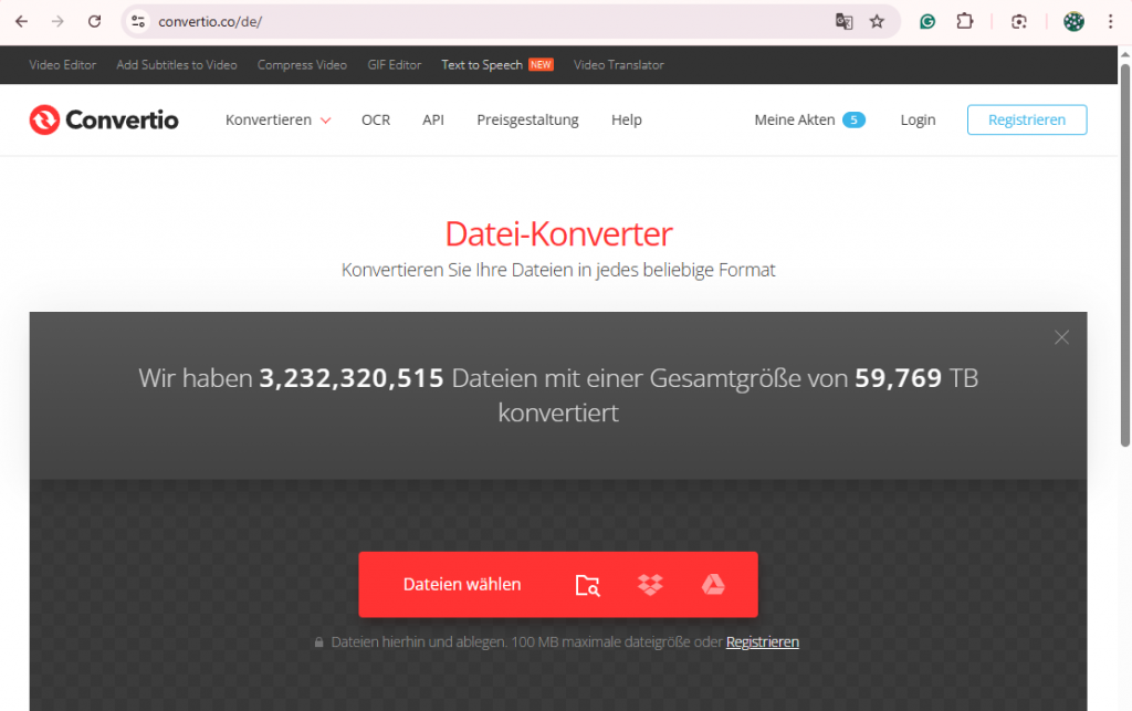 Convertio für MP3 in M4R online umwandeln