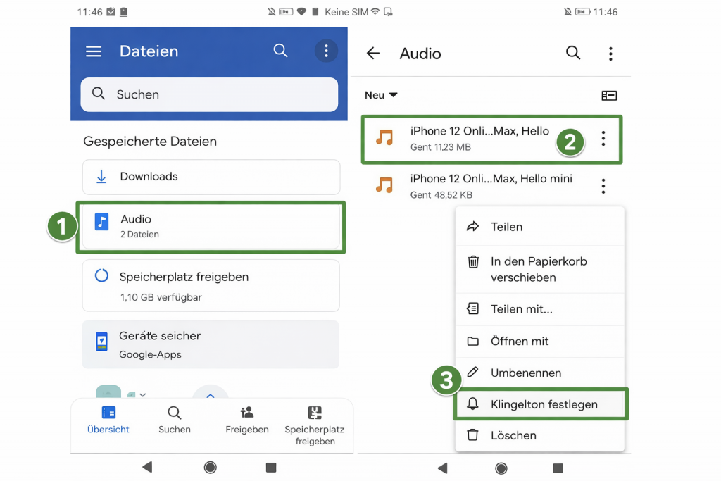 Audiodatei in Files by Google als Klingelton festlegen