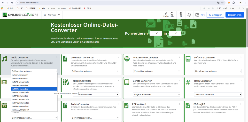 MP3 in M4R umwandeln unter Windows mit Online-Convert